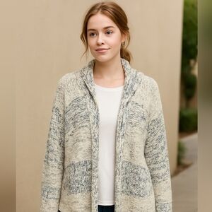 Blush Noir Hooded Open Cardigan Sweater Blue Cream Marled Knit Boho Sz. M #1130